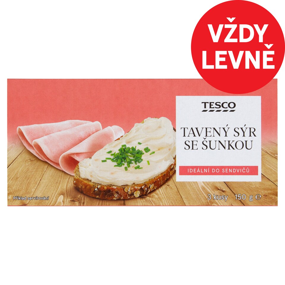Tesco Tavený sýr se šunkou 3 kusy 150g