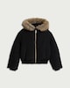 image 4 of F&F Girls Shower Resistant Faux Fur Trim Hooded Puffer Coat in Black