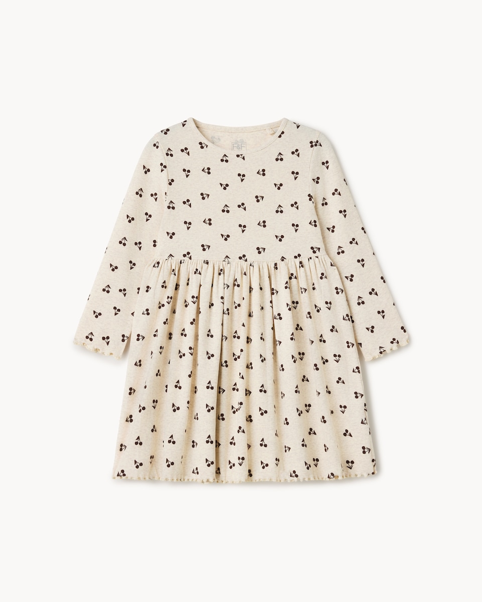image 1 of F&F Girls Cotton Rich Cherry Dress in Neutral