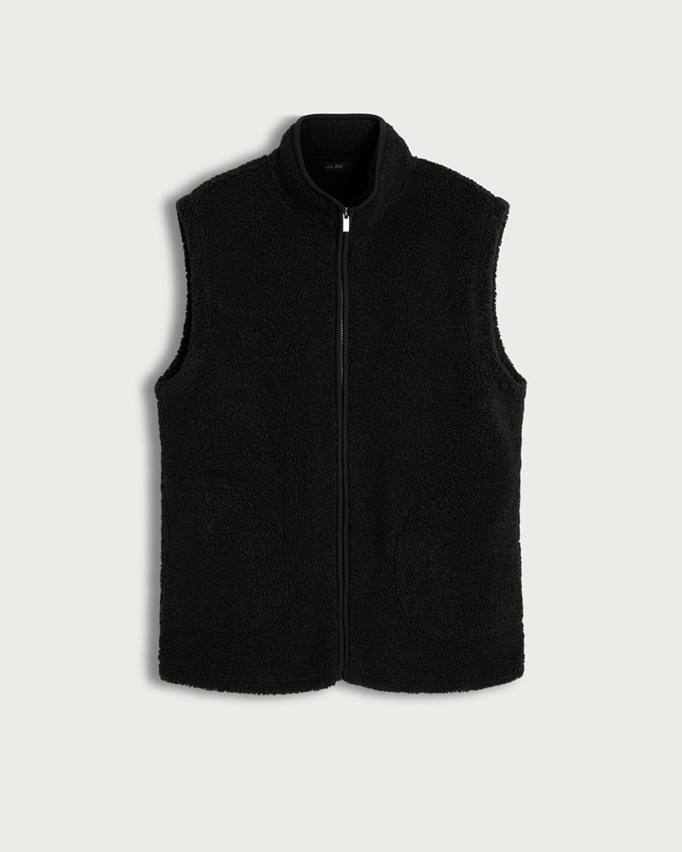 F&F Borg Textured Zip Through Gilet in Black
