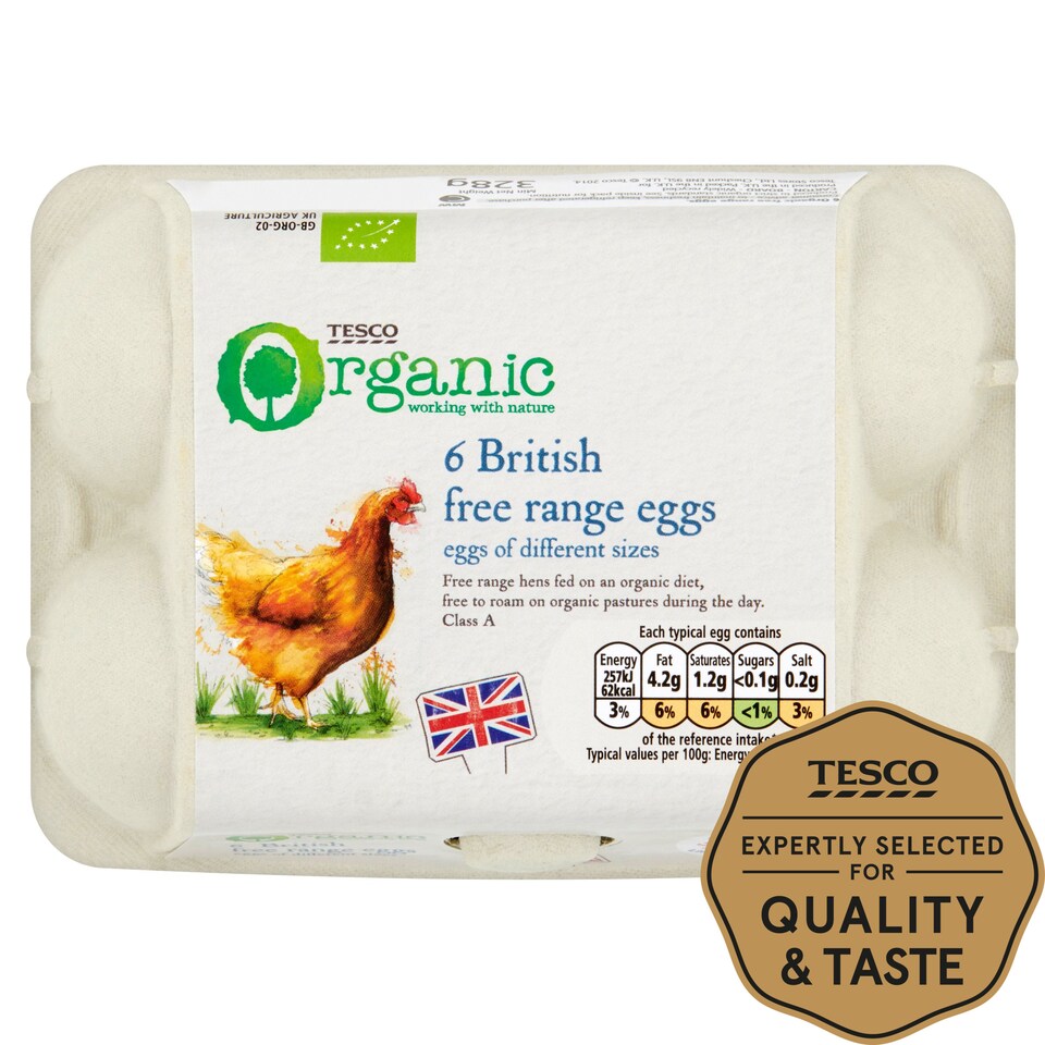 Tesco Organic Eggs Mixed Weight Box Of 6 (C)