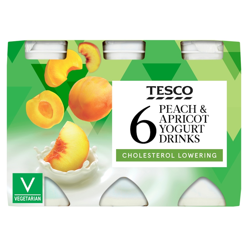 Tesco Cholesterol Lowering Peach & Apricot Yogurt Drinks 6 x 100g