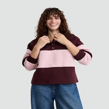 F&F Cotton Rich Stripe Print Collared Rugby Sweatshirt in Multi Pink