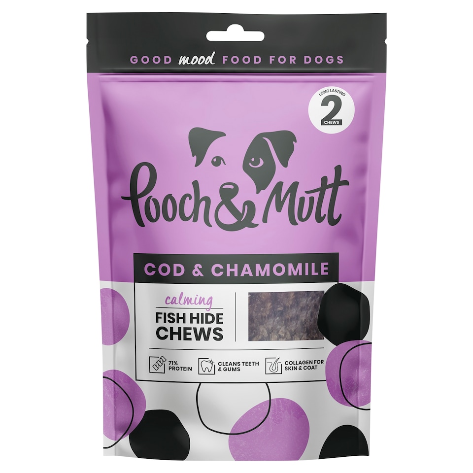 image 1 of Pooch & Mutt Cod & Chamomile Calming Fish Hide Dog Chews x2 90g