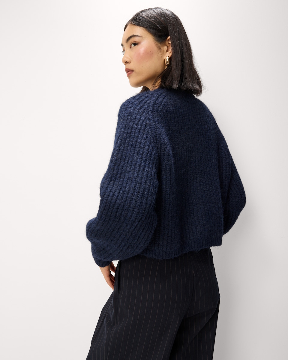 image 1 of The F&F Edit Chunky Knitted Cardigan with Wool in Navy