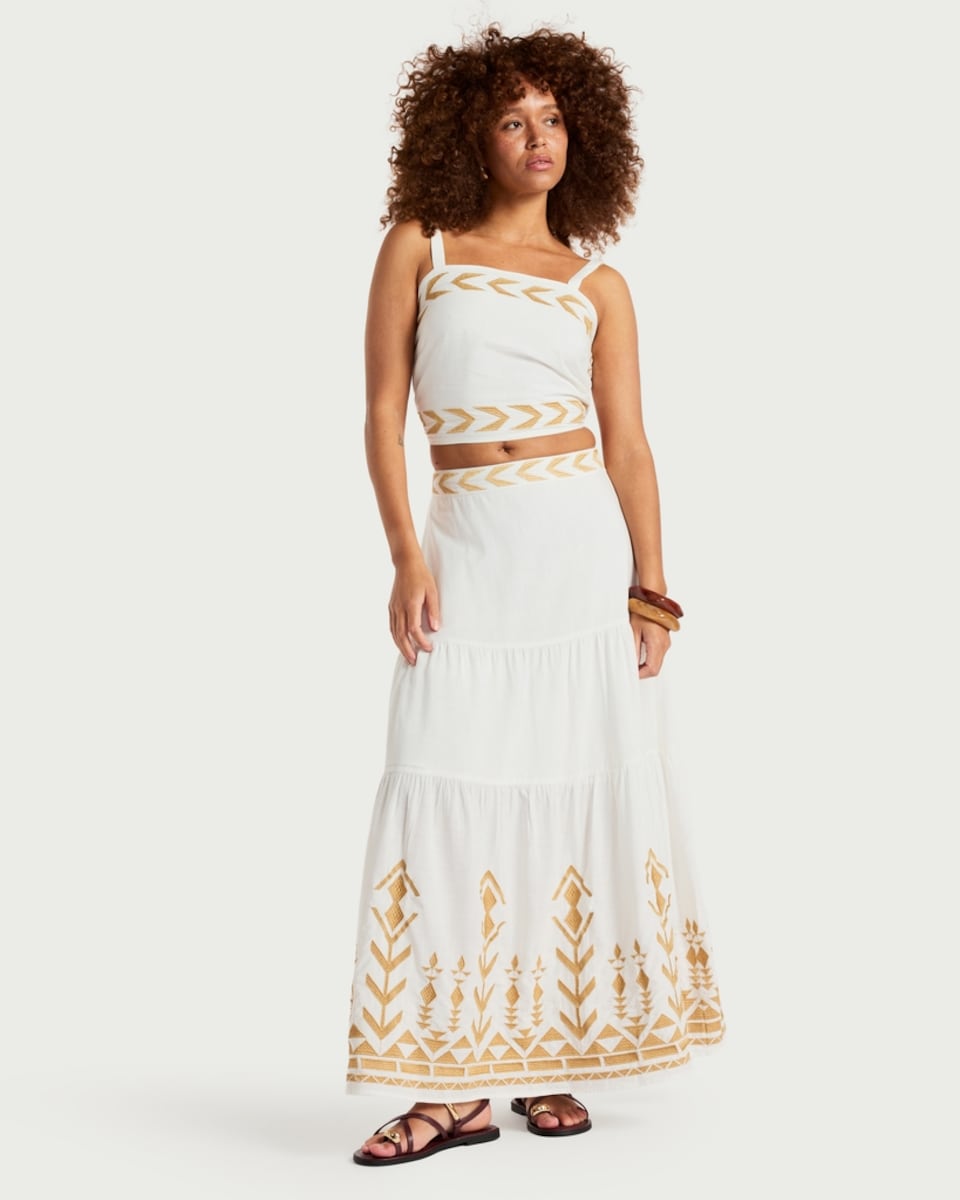 image 1 of F&F Cotton Rich Embroidered Strappy Co-ord Top in Cream