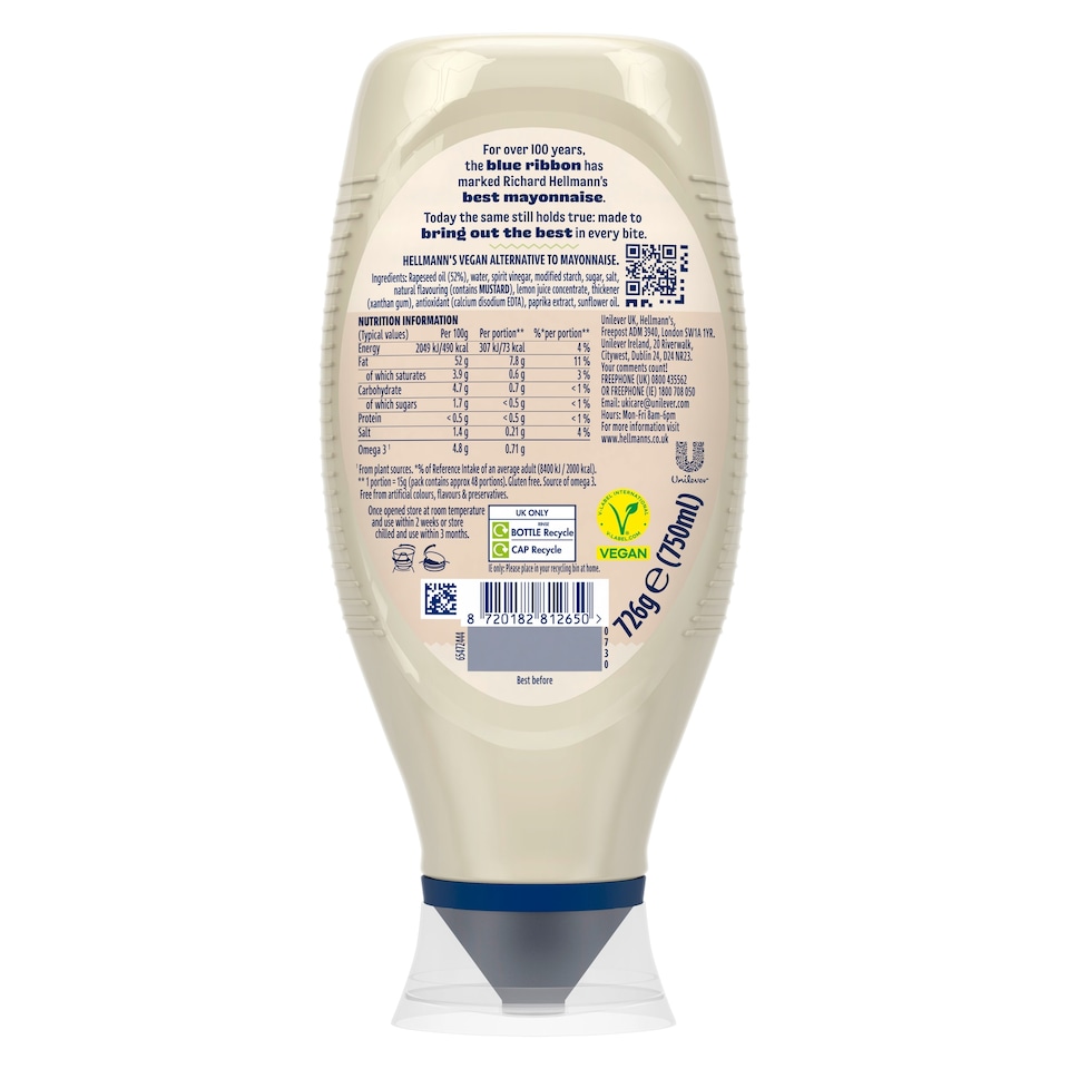 image 1 of Hellmann's Plant Based Mayo 750ml Squeezy