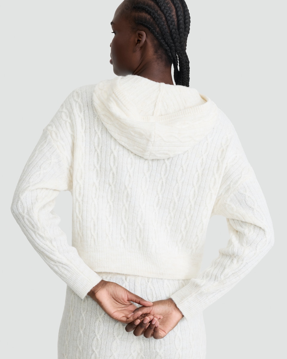 image 1 of The F&F Edit Cable Knit Pyjama Hoodie in Cream