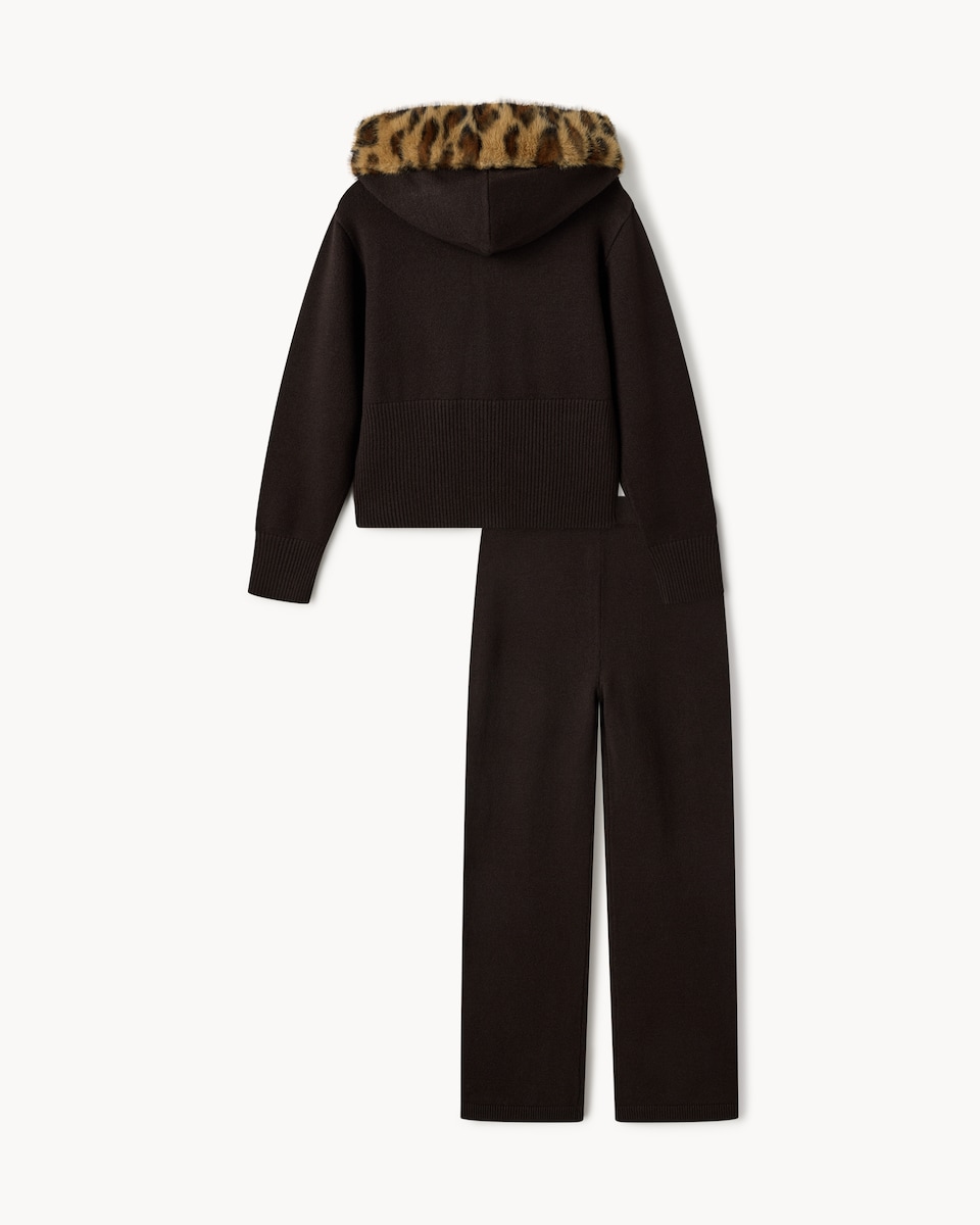 image 1 of F&F Girls Leopard Print Cardigan and Trousers Set in Brown