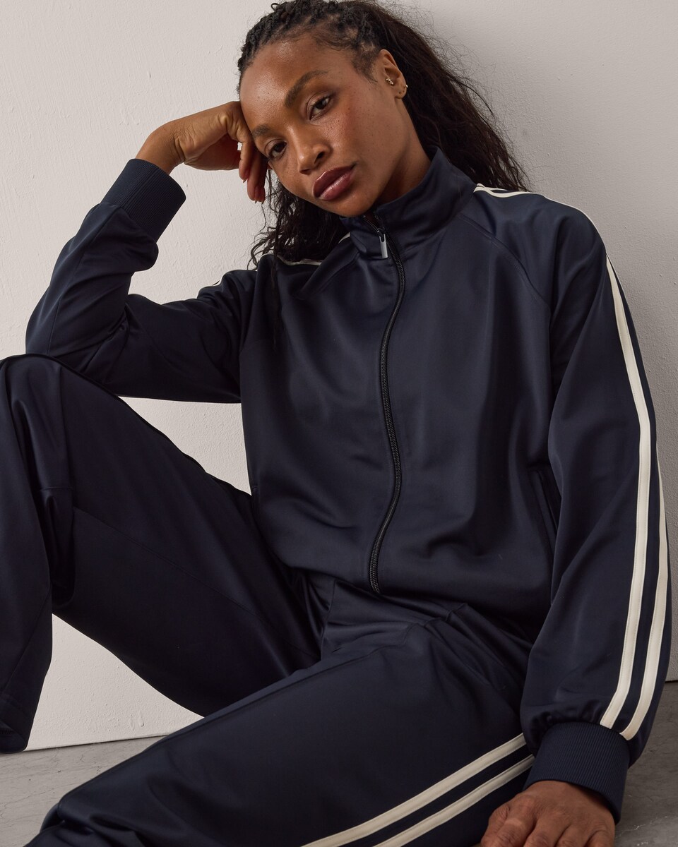 image 1 of F&F Active AFTERCLASS Side Stripe Zip Up Jacket in Navy