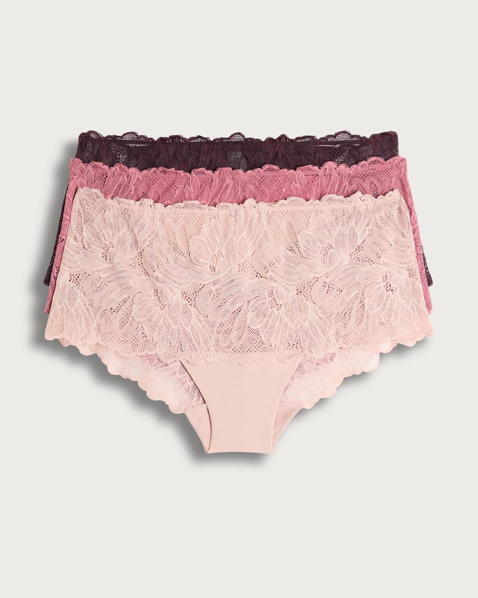 F&F 3-Pack Full Brief Galloon Lace Trim Knickers in Multi
