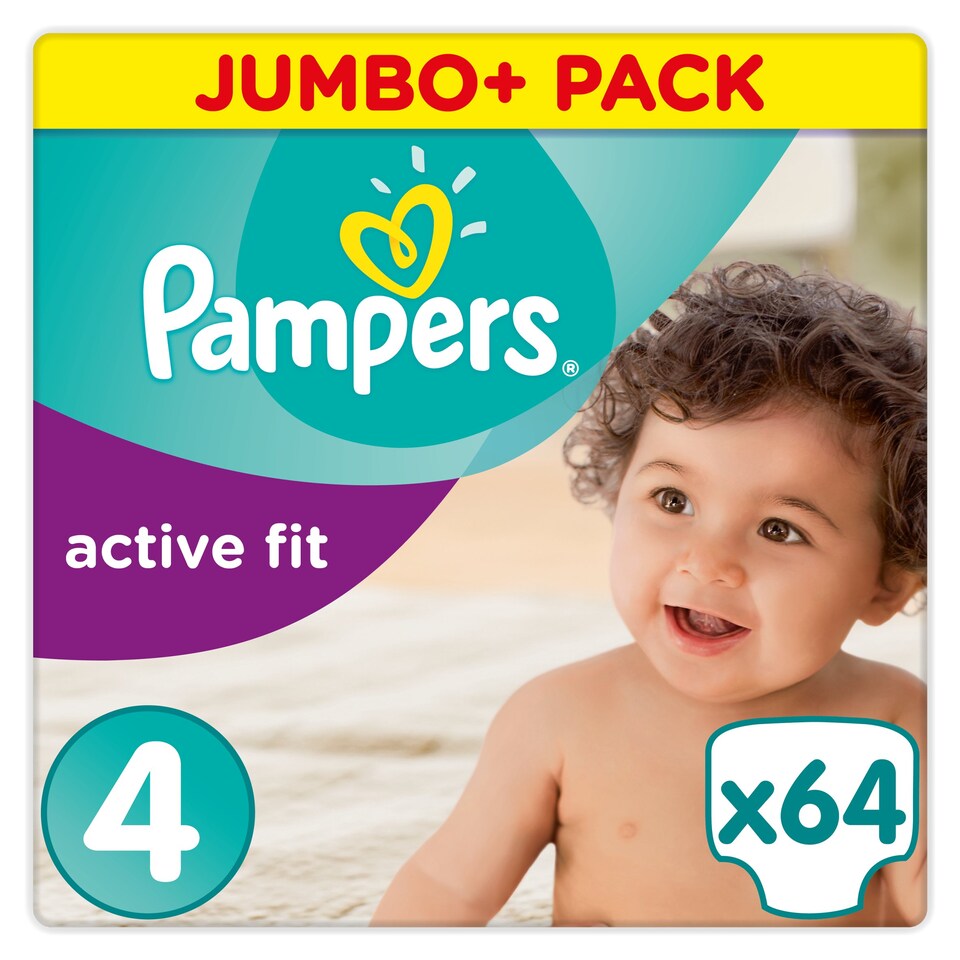 image 1 of Pampers Active Fit Size 4 Jumbo+ Pack 64 Nappies