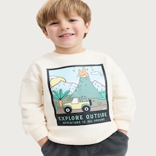F&F Boys Cotton Rich Explore Outside Adventure Sweatshirt in Cream