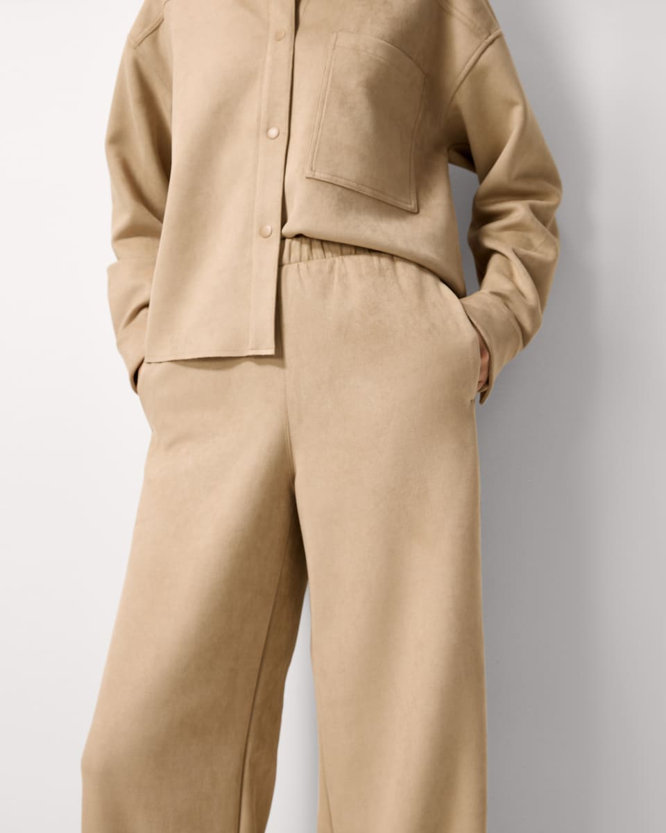 image 1 of F&F Faux Suede Wide Leg Co-ord Joggers in Tan