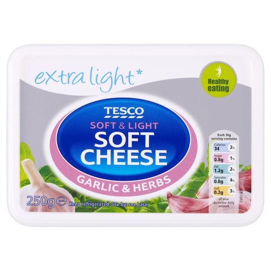 Tesco Garlic And Herbextra Light Soft Cheese 250G Tesco Groceries