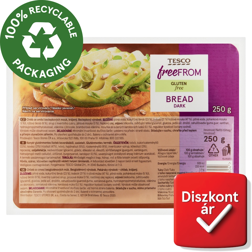 Tesco Free From szeletelt kenyér gluténmentes lisztek keverékéből 250 g