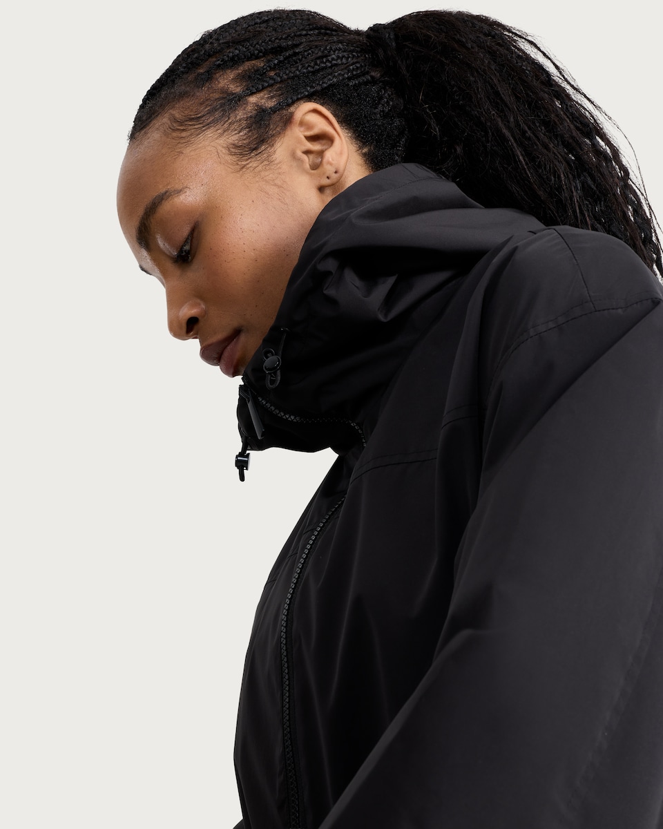 image 1 of F&F Hooded Longline Shower Resistant Raincoat in Black