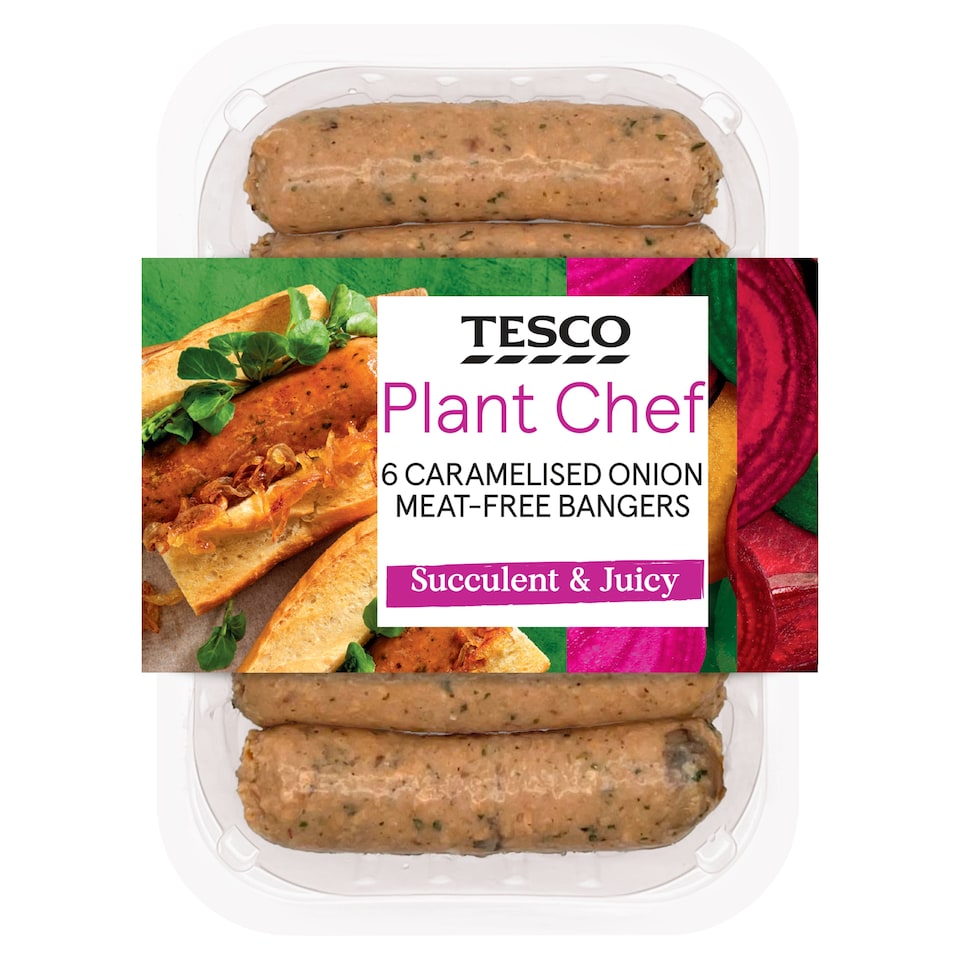 Tesco Plant Chef Caramelised Onion Meat-Free Bangers 300g