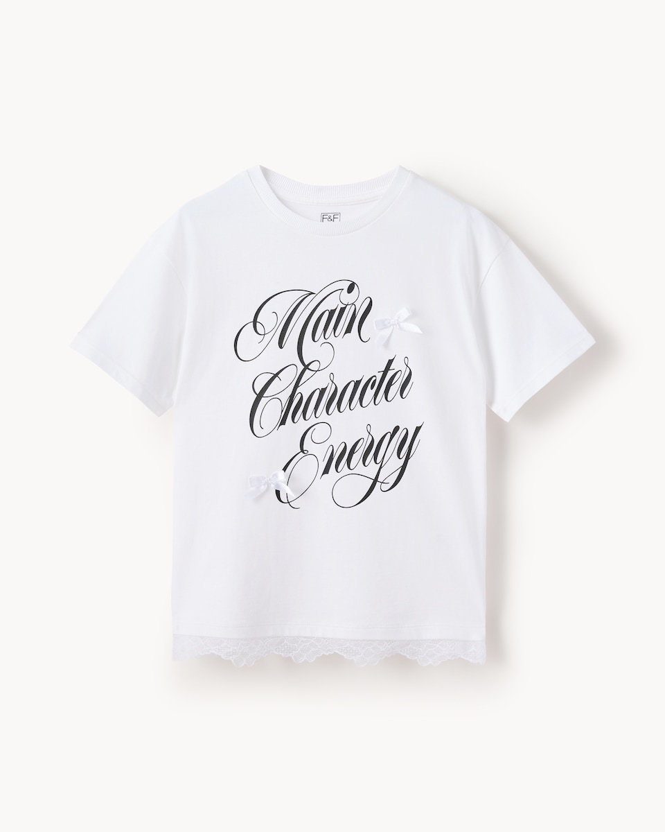 image 1 of F&F Girls Pure Cotton Slogan T-Shirt in White