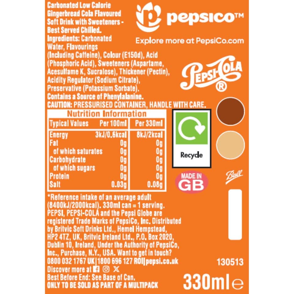 image 1 of Pepsi Zero Sugar Gingerbread Flavour 8x330ML 