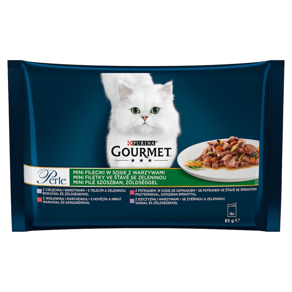 Gourmet Perle Pouches for Cats Veal, Venison, Beef, Trout in Juice 4 x 85g