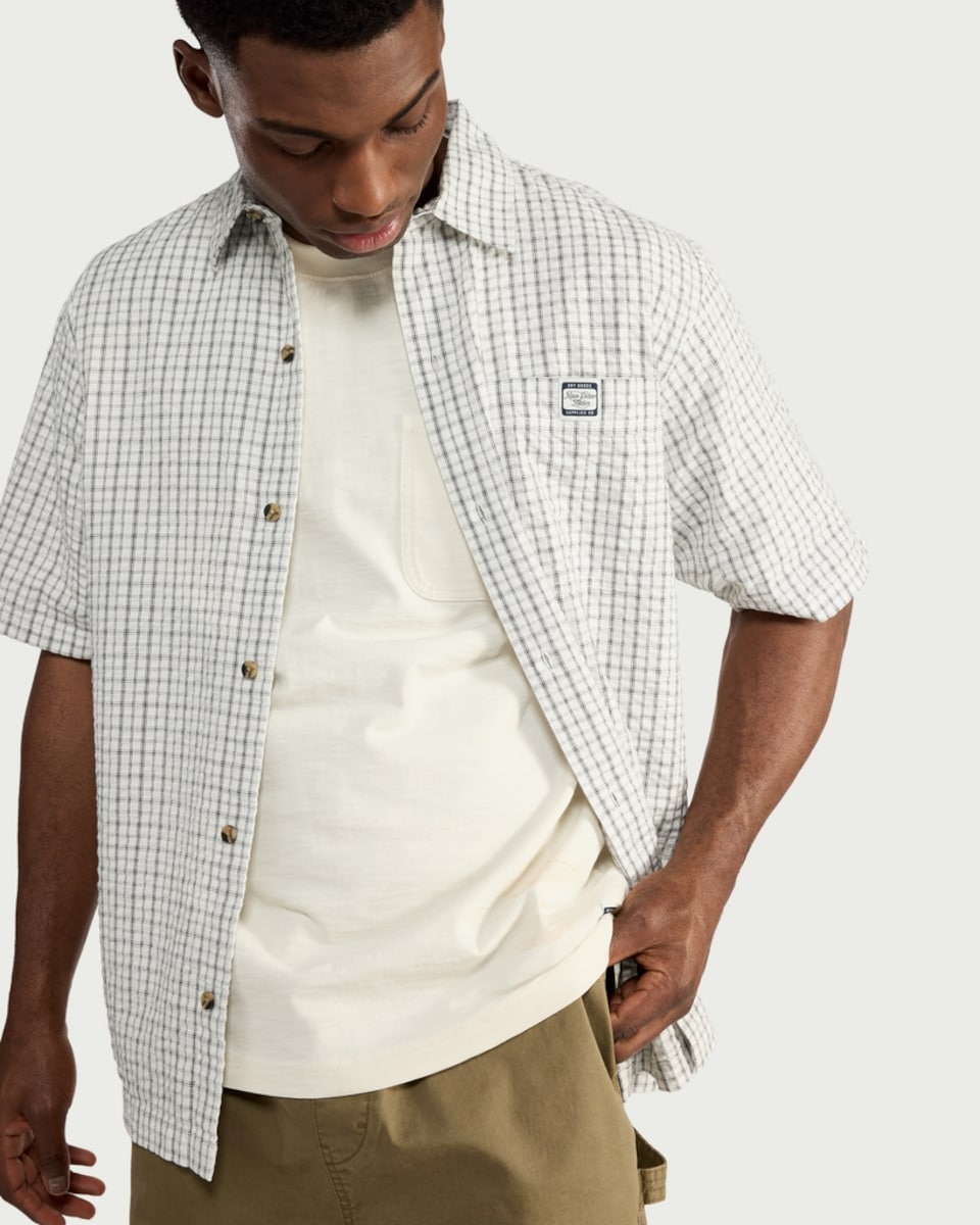 image 1 of RDA Pure Cotton Seersucker Checked Shirt in Cream