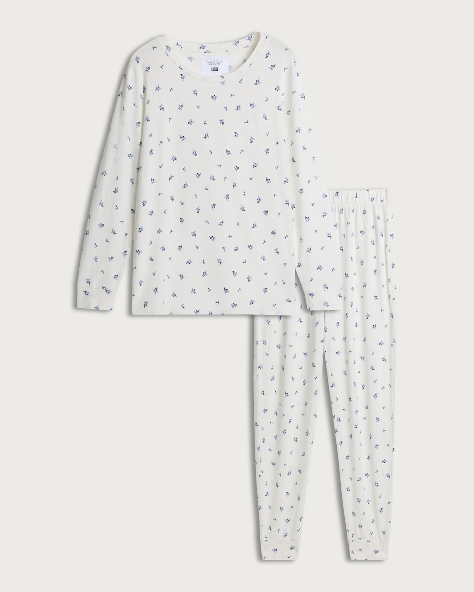 image 1 of F&F Ditsy Floral Print Pyjama Set in Cream