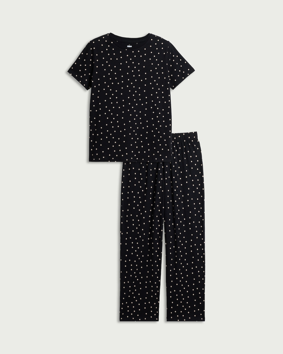 image 1 of F&F 2-Piece Pure Cotton Polka Dot Pyjama Set in Multi Black
