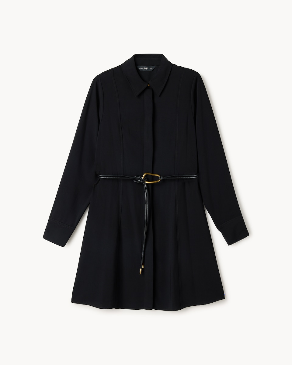 F&F Belted Shirt Midi Dress in Black