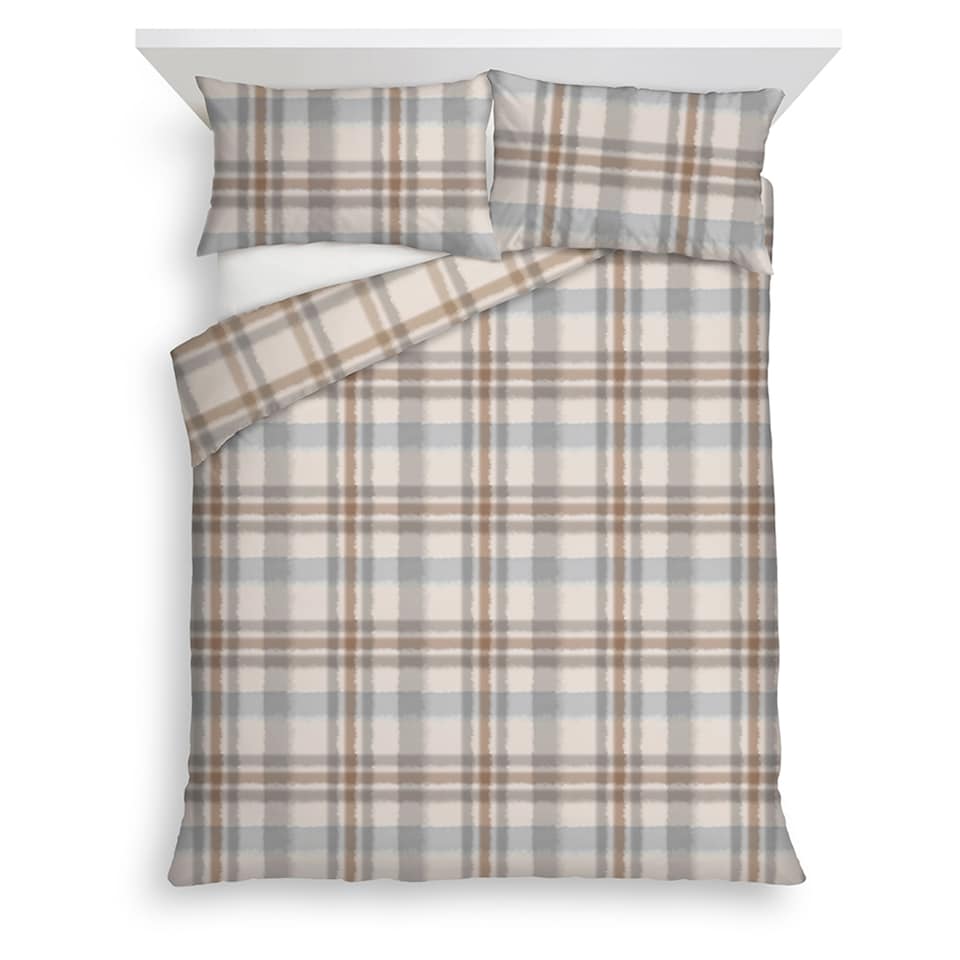 F&F Home Natural Check Brushed Duvet Set Double