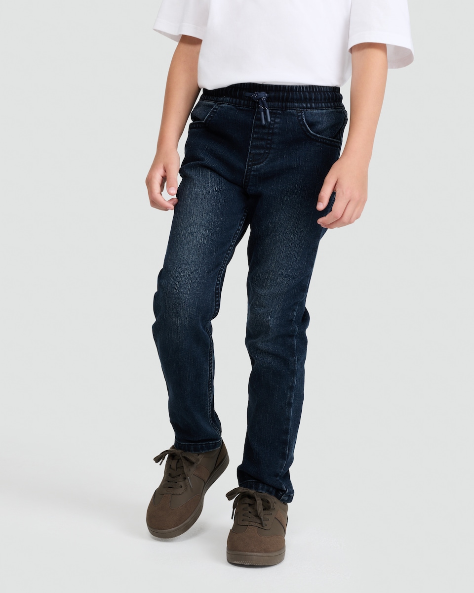 image 1 of F&F Boys Elasticated Waist Jeans in Navy