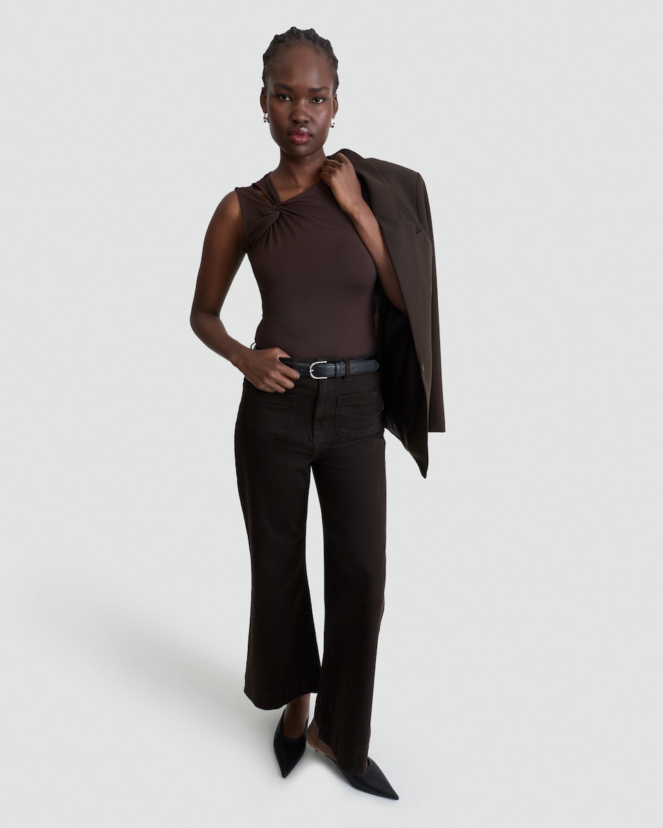 image 1 of F&F Polyamide Twist Detail Sleeveless Bodysuit in Brown
