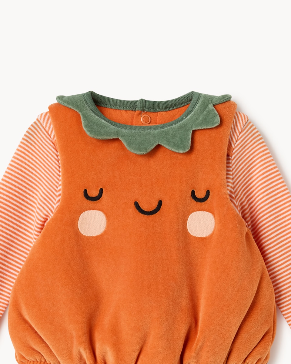 image 1 of F&F Baby Pumpkin Dress-Up Top, Bodysuit, Trousers and Hat Set in Brick