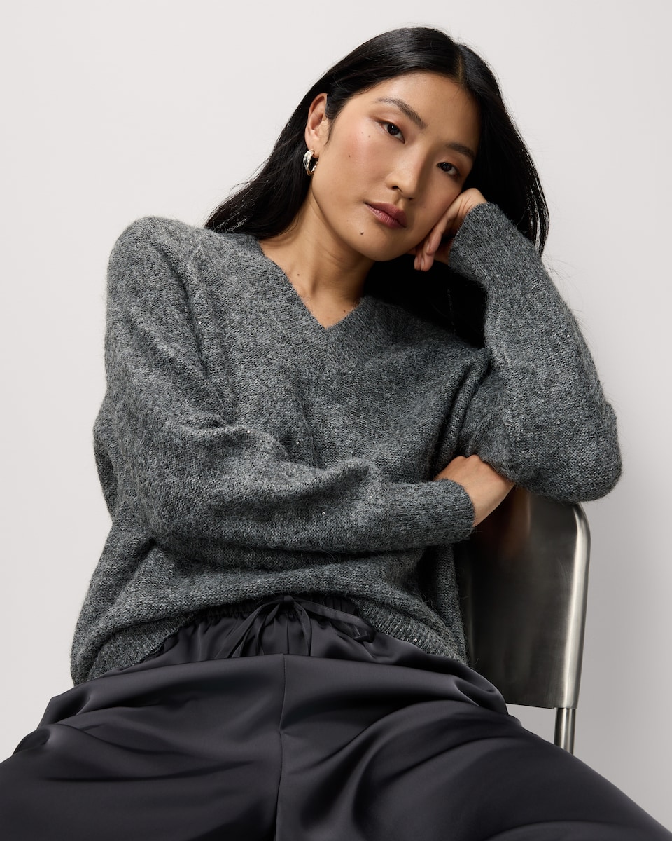 image 1 of F&F Sparkle V Neck Jumper in Grey