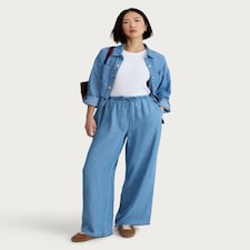 F&F Pure Lyocell Wide Leg Drawstring Co-ord Trousers in Blue