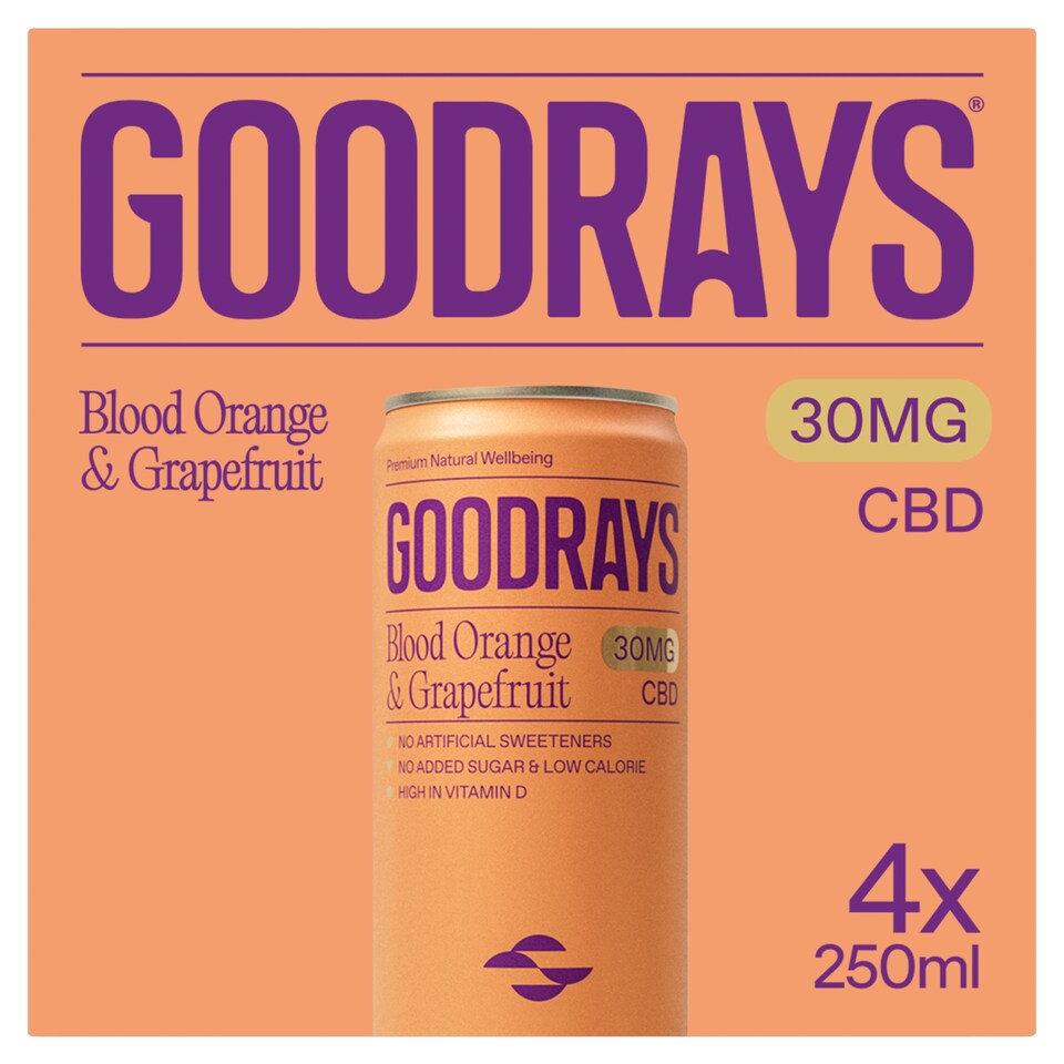 image 1 of Goodrays Natural Cbd Blood Orange & Grapefruit Drink 4 X 250Ml
