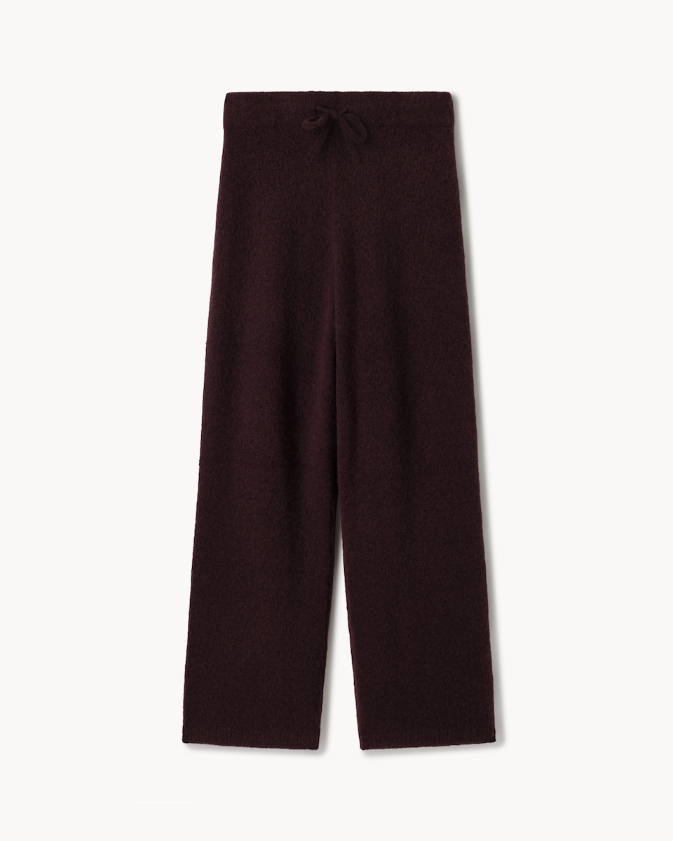 image 1 of F&F Knitted Wide Leg Co-ord Trousers with Wool in Burgundy