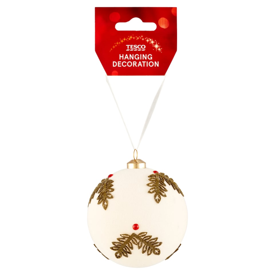 Tesco White Flocking Hanging Bauble
