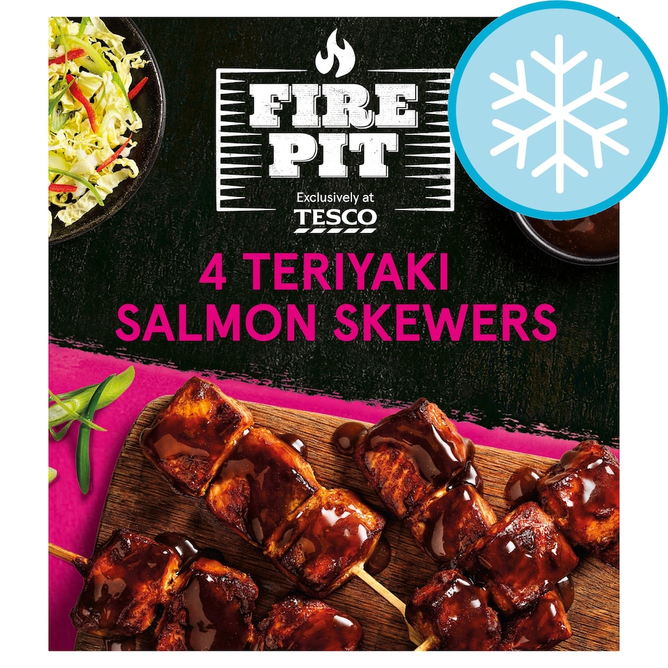 Tesco Firepit 4 Teriyaki Salmon Skewers 250g