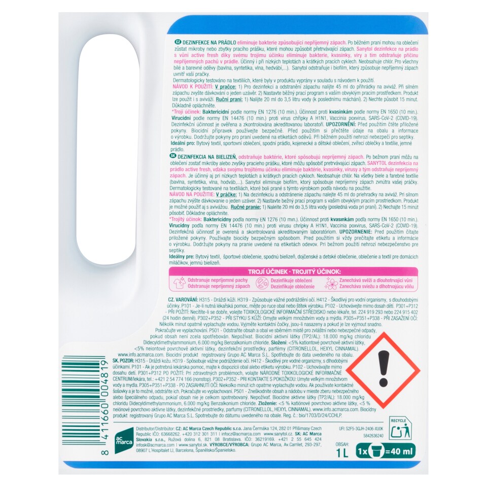 image 1 of Sanytol Laundry Disinfectant Active Fresh 1 L