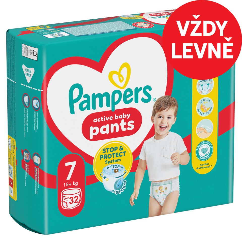 Obrázek 1 pro produkt Plenkové Kalhotky Pampers Active Baby Pants, Velikost 7, 32 Plenky, 15kg+