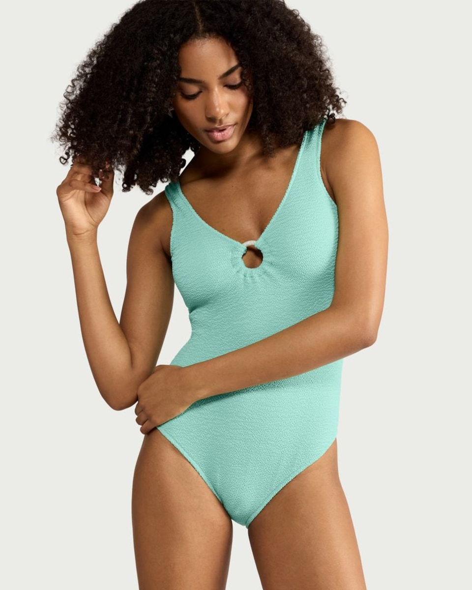 image 1 of F&F Textured Ring Detail Swimsuit in Mint