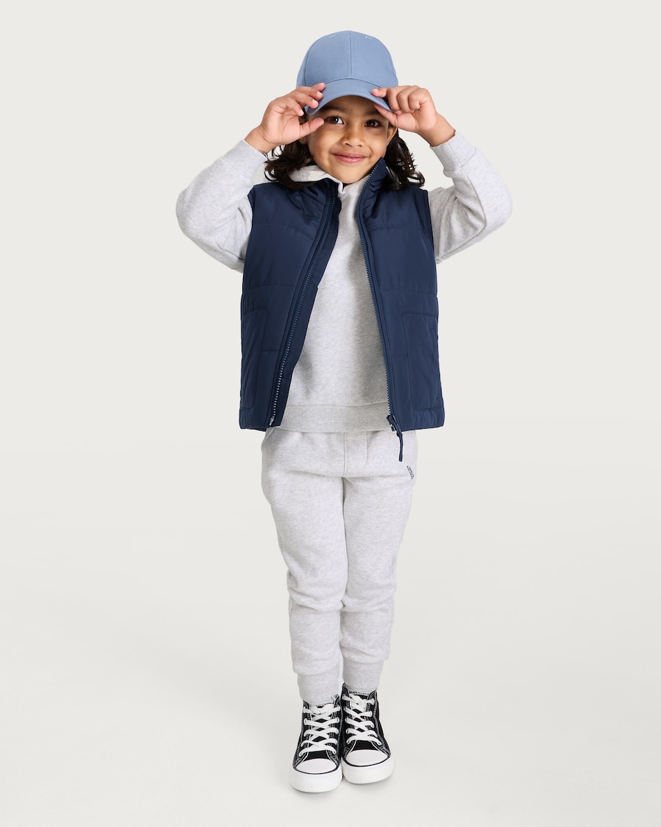 image 1 of F&F Boys 3-Piece Cotton Rich Hoodie, Gilet and Joggers Set in Blue