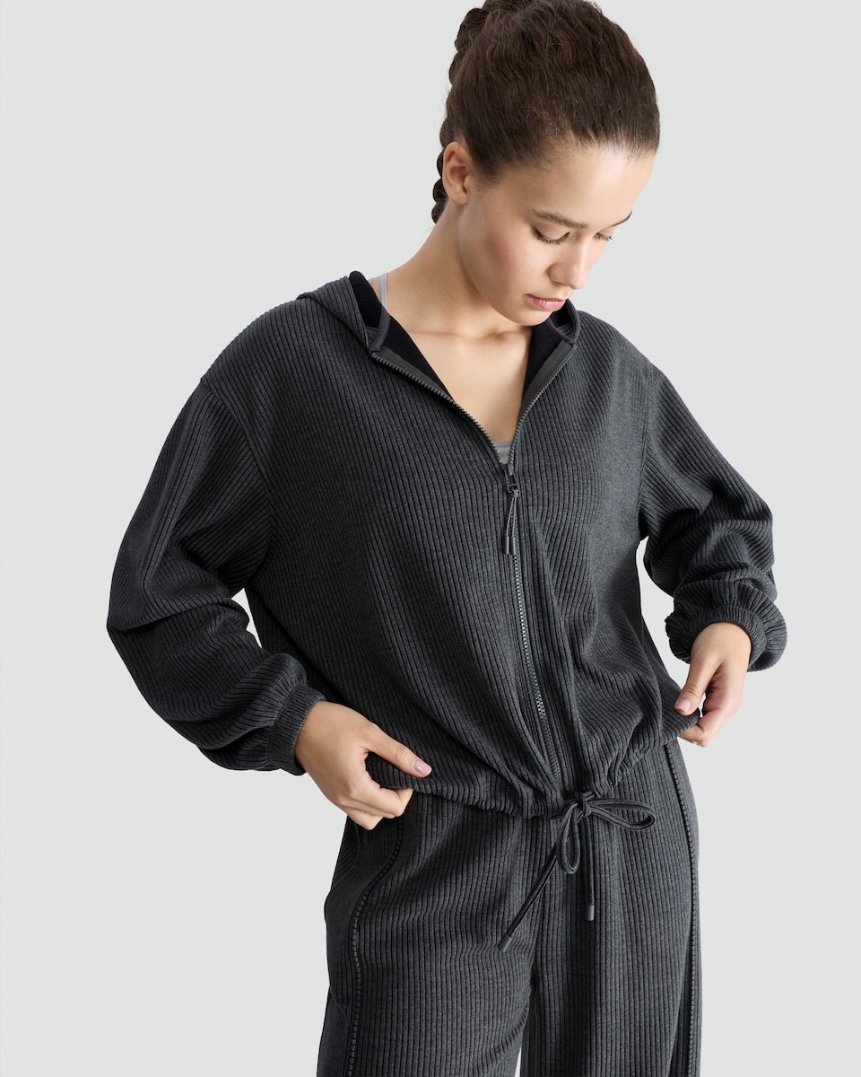 image 1 of F&F Active Ribbed Zip Up Hoodie in Grey