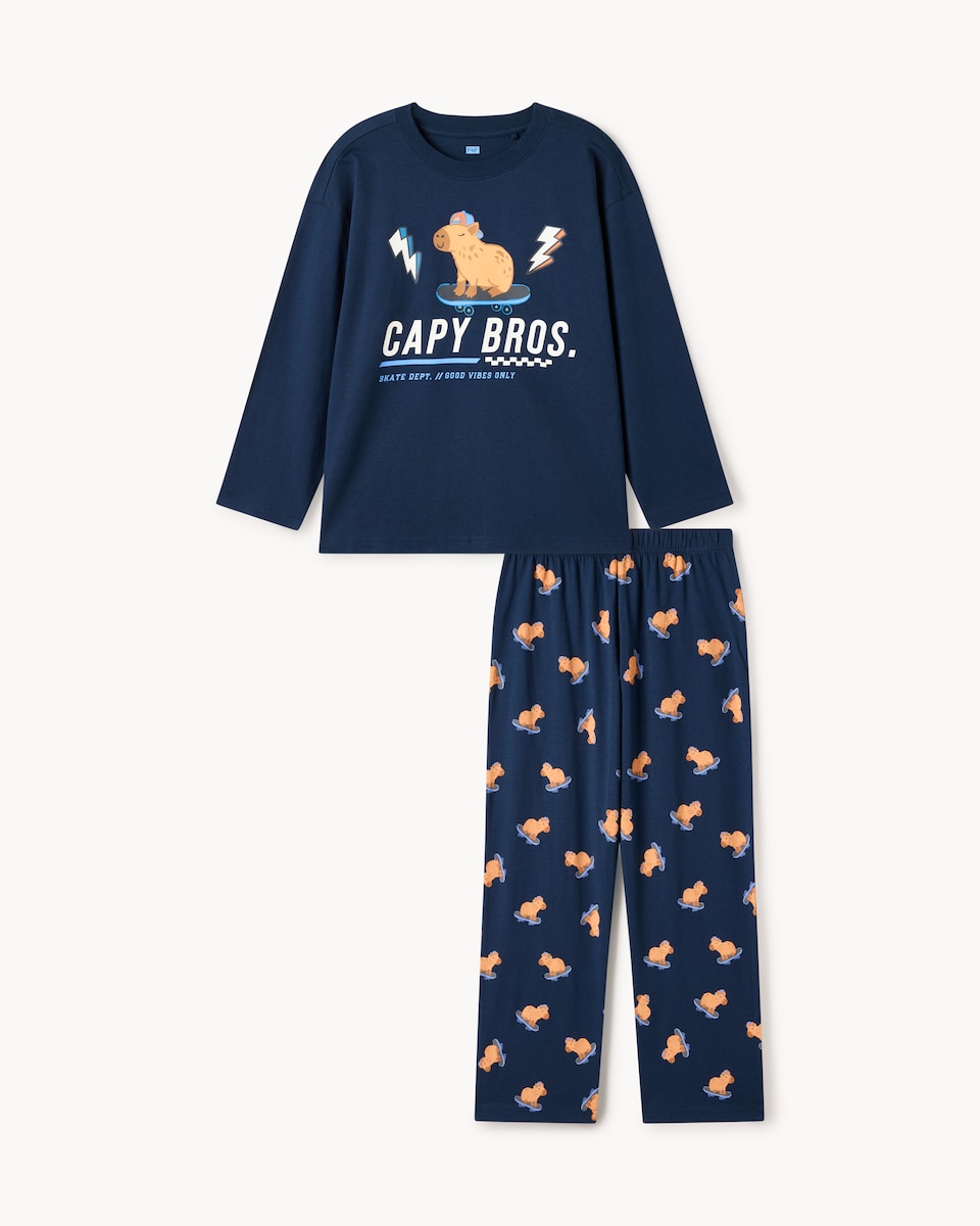 image 1 of F&F Boys Capybara Pyjama Set in Navy