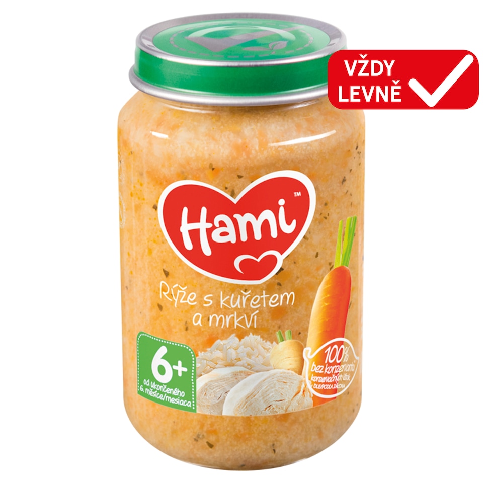 Hami masozeleninový příkrm Rýže s kuřetem a mrkví od uk. 6. měsíce 200g