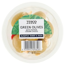 Tesco Green Olives with Pepper Cream Cheese 90 g