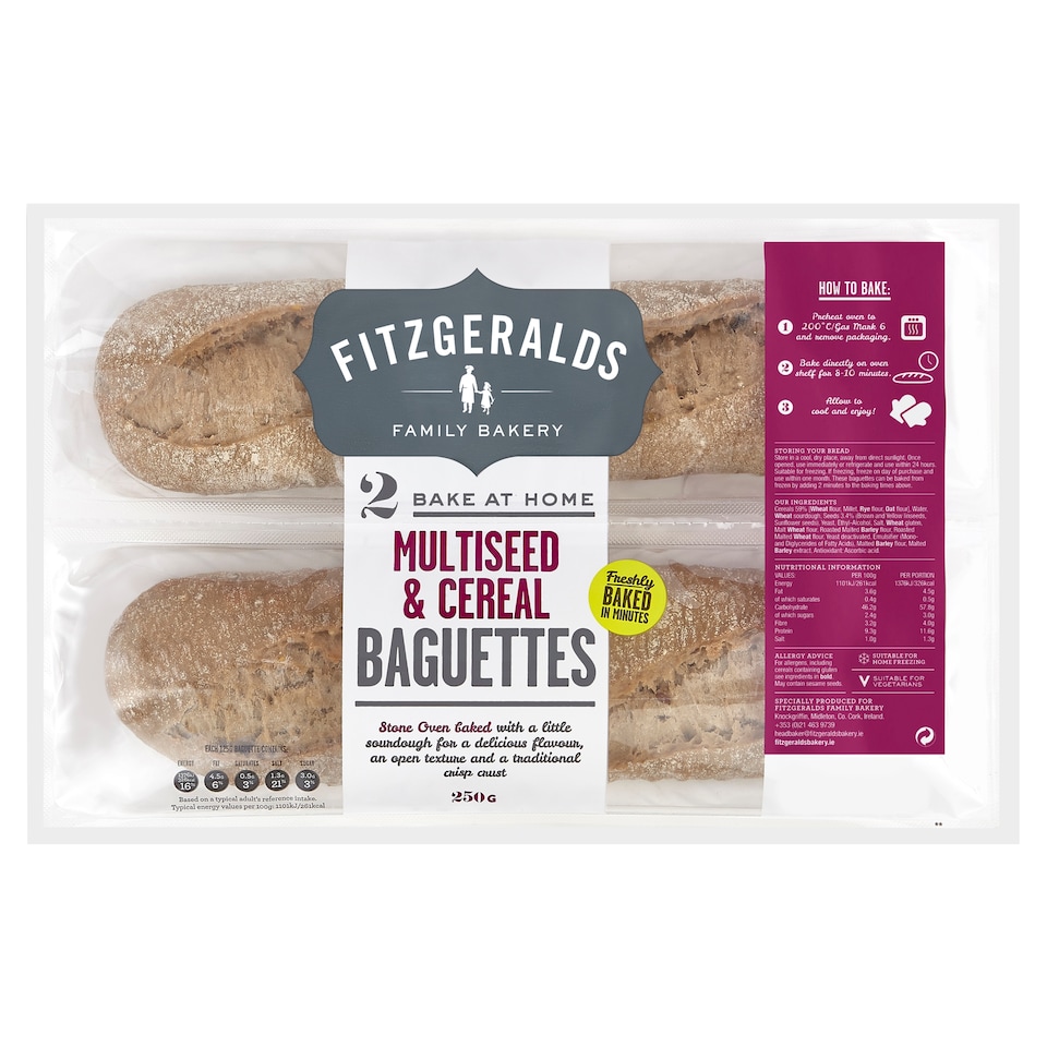 Fitzgeralds Multi Seed And Cereal Baguettes2pk