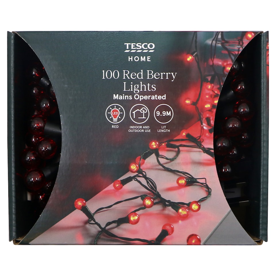 image 1 of Tesco 100 Red Berry LED Christmas Lights
