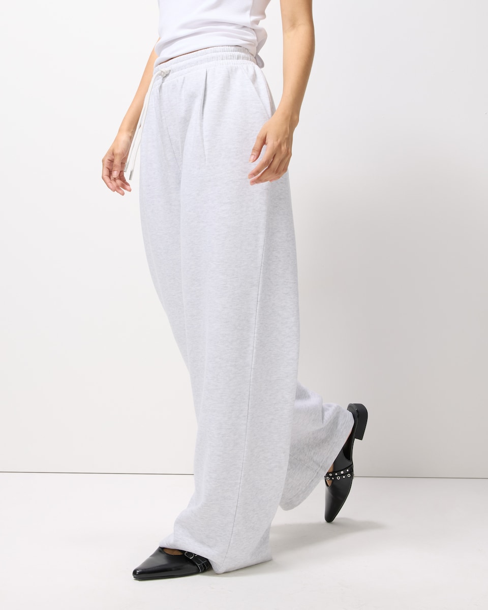 image 1 of F&F Cotton Rich Wide Leg Drawstring Trousers in Grey Marl
